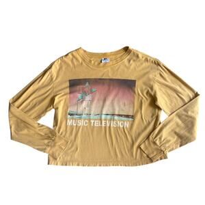 MTV Graphic Boxy T-Shirt Women’s S Spell Out Logo Y2K Retro Long Sleeve Tee